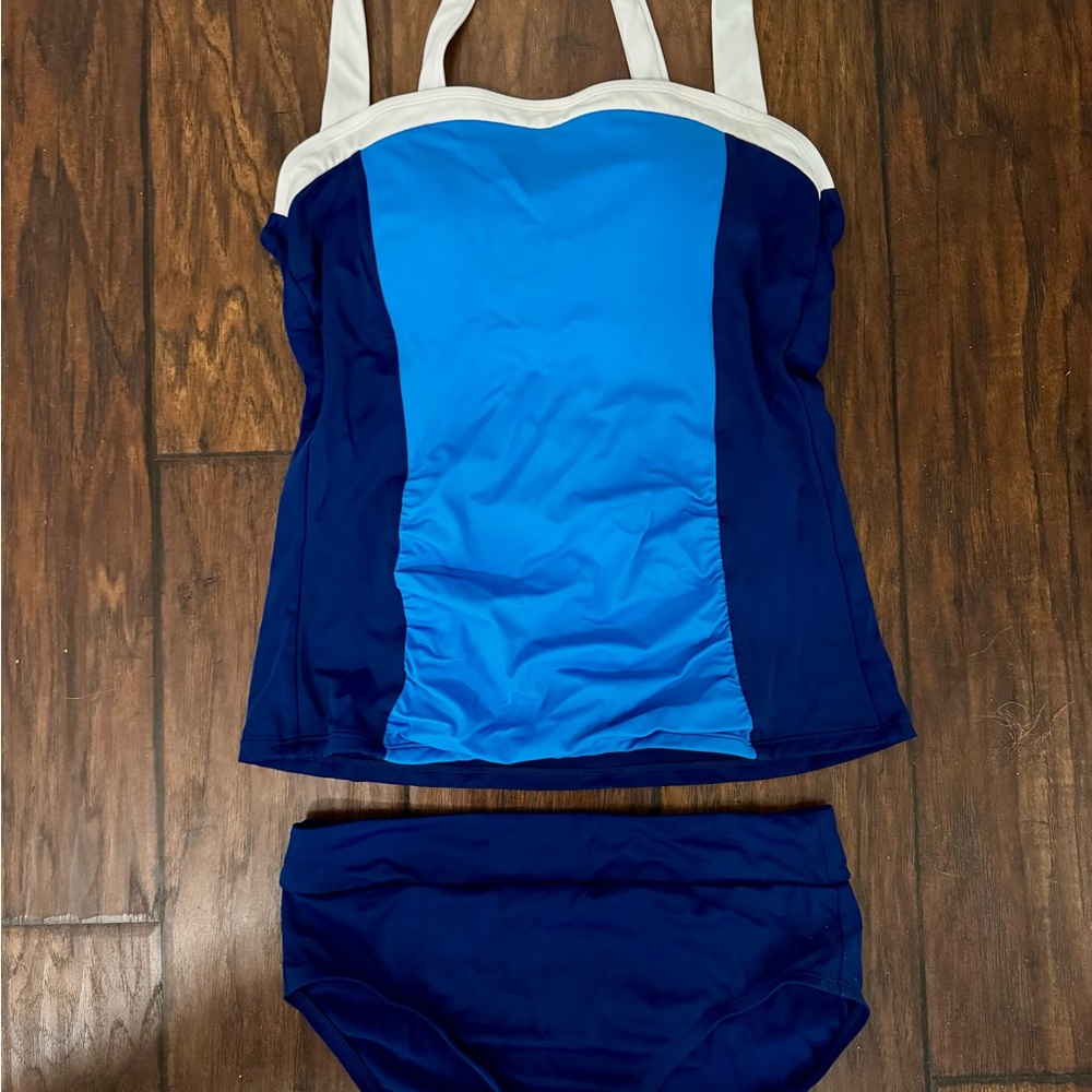 Blue and White Tankini Set